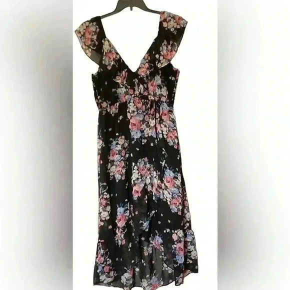 NWT Lily Rose  junior’s Floral Ruffle V neck Faux-Wrap  Hi-Lo Midi Dress Sz XXL - Picture 2 of 11